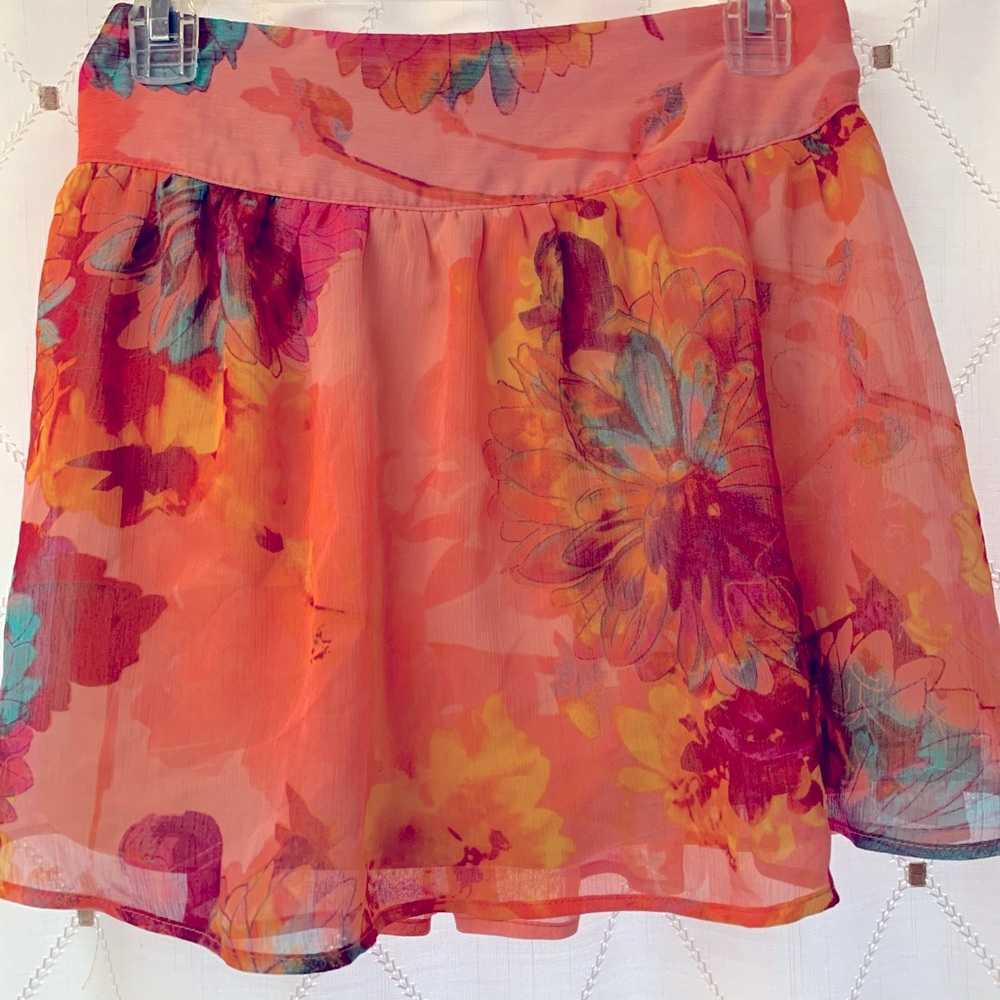 WetSeal peach, floral skirt